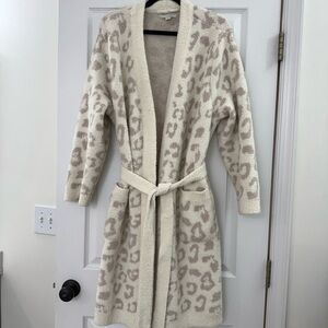 Barefoot Dreams CozyChic Cheetah Cream Cardigan Robe Size Large